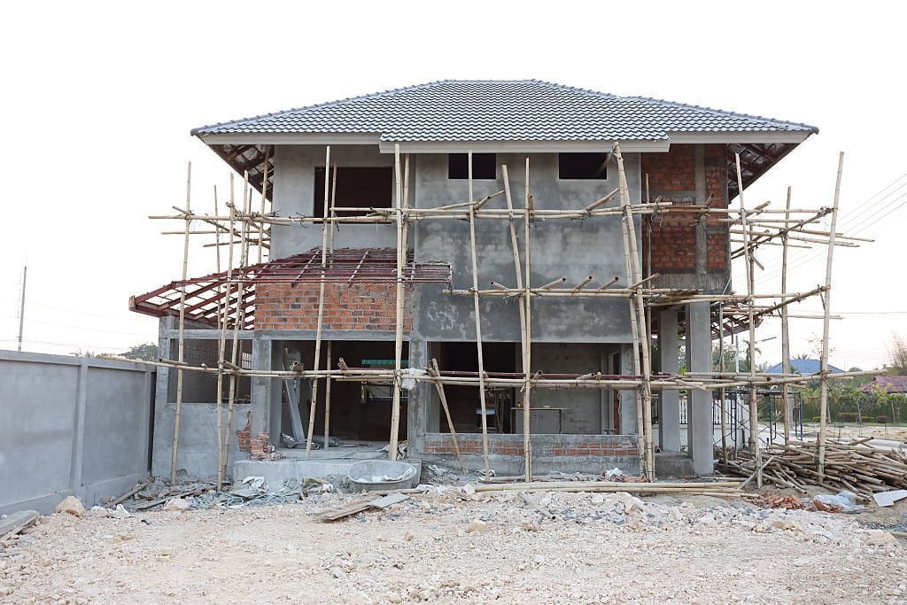 construction house structure made from cement, wiremesh, and brick