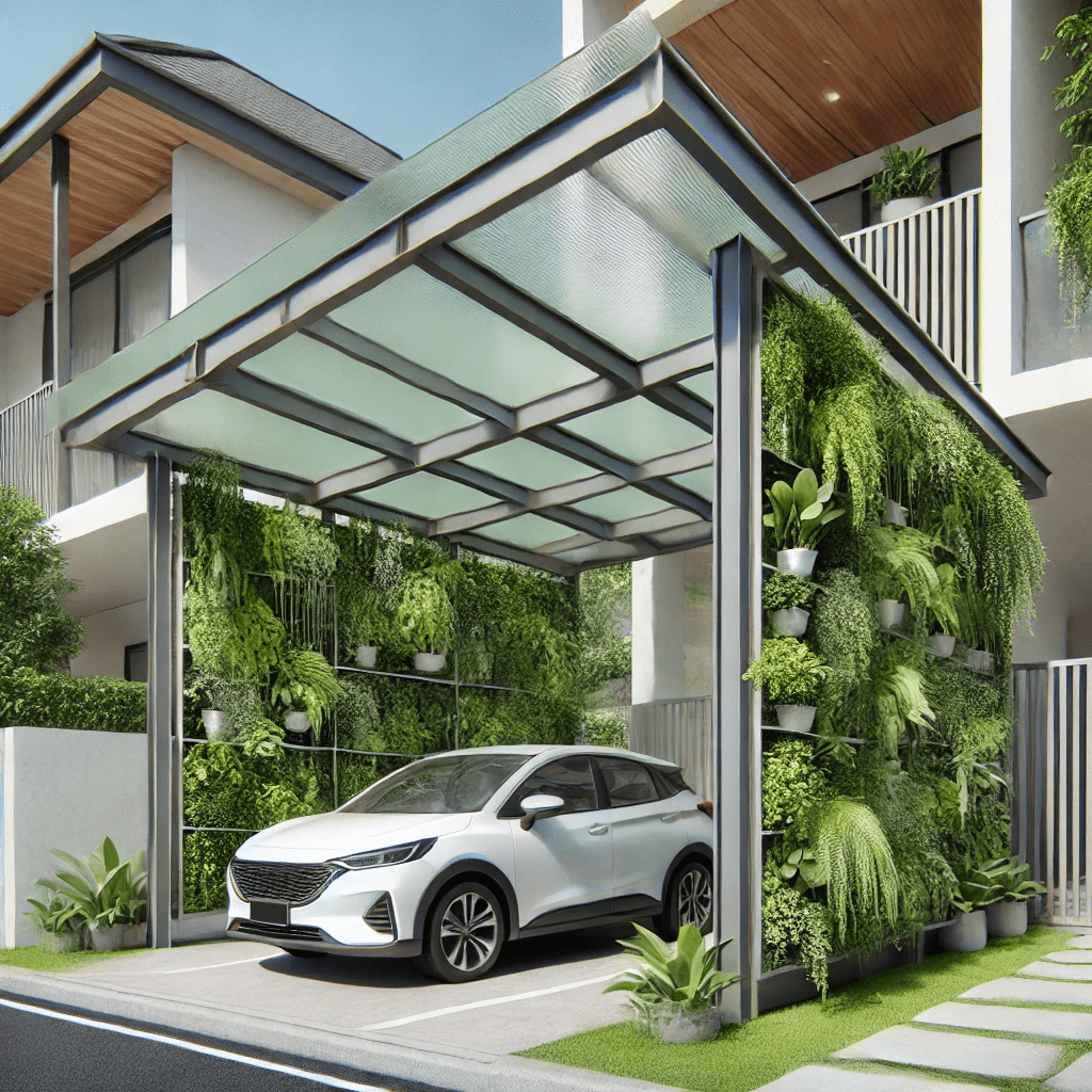 Carport dengan Taman Vertikal 