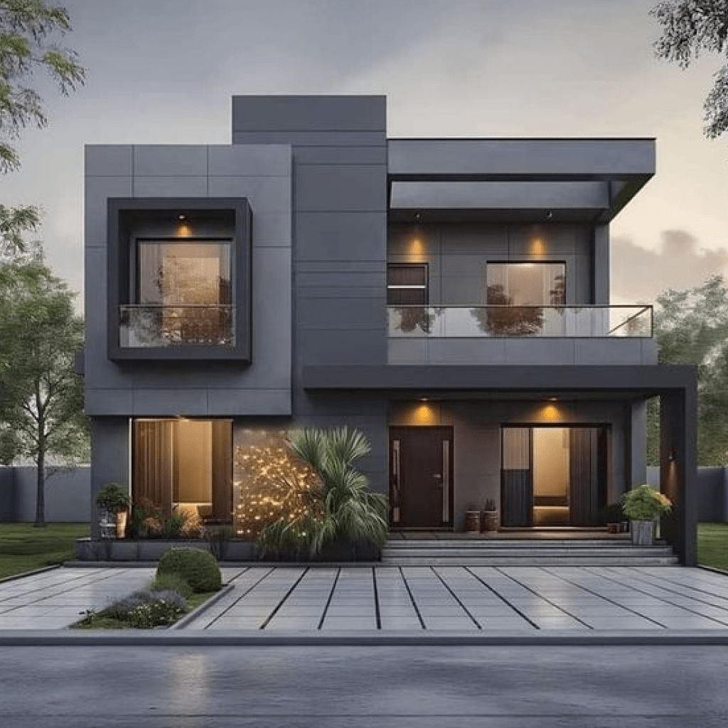 rumah modern minimalis dengan Sentuhan Logam pada Fasad