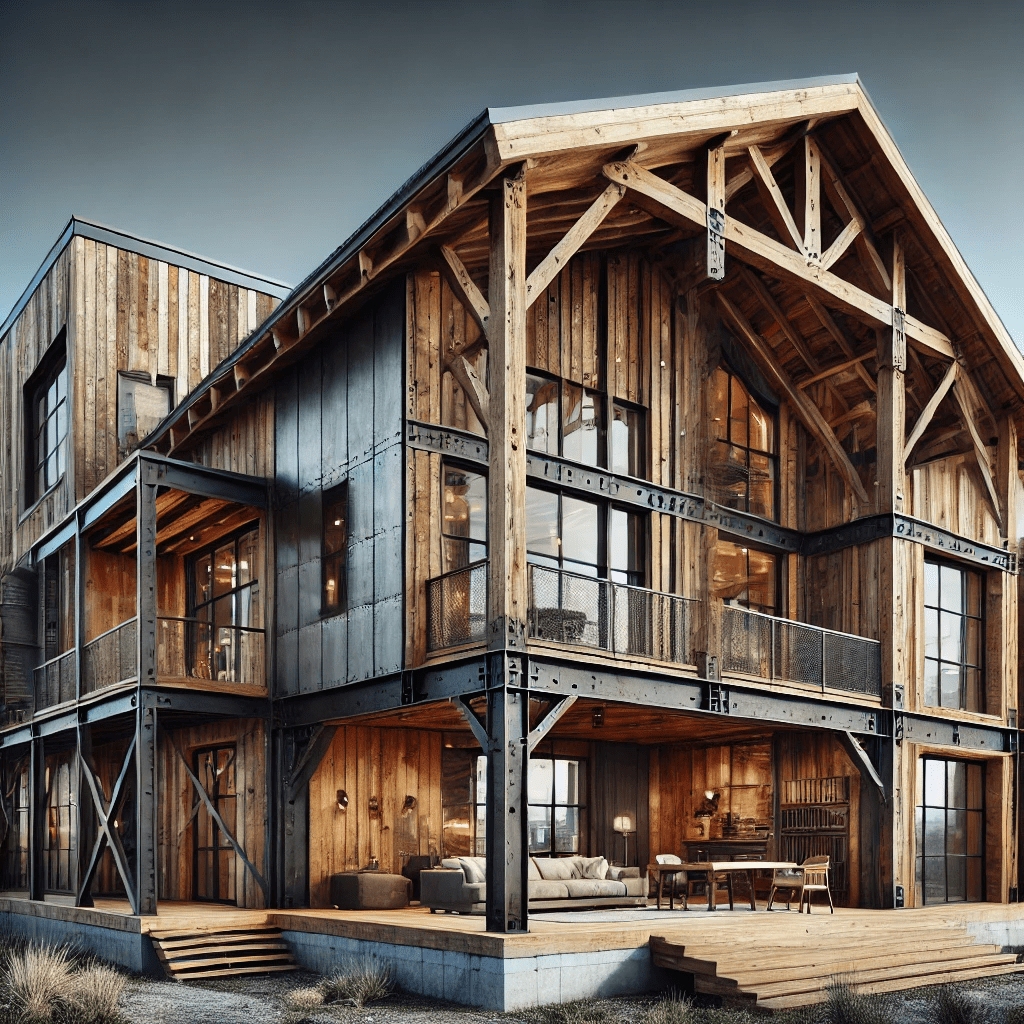 Rumah Kayu dengan Desain Industrial