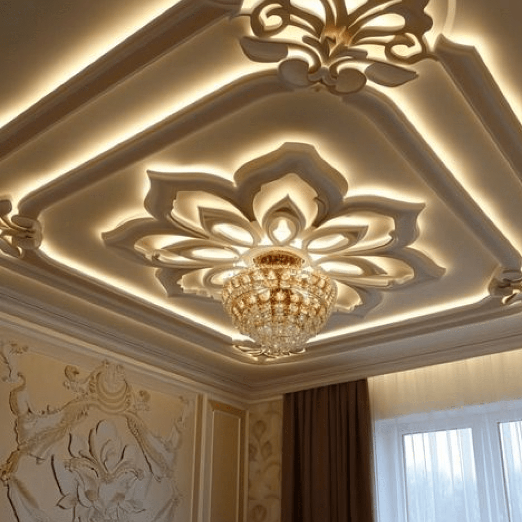 Plafon Plaster dengan Cetakan Ornamen Klasik