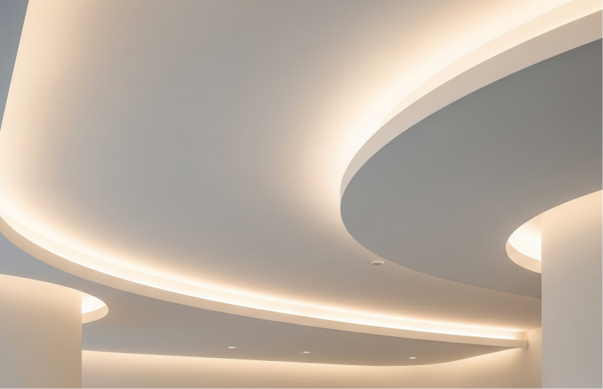 Plafon Gypsum Minimalis Mewah Keanggunan Abadi dalam Desain Melengkung (Curved Ceiling)