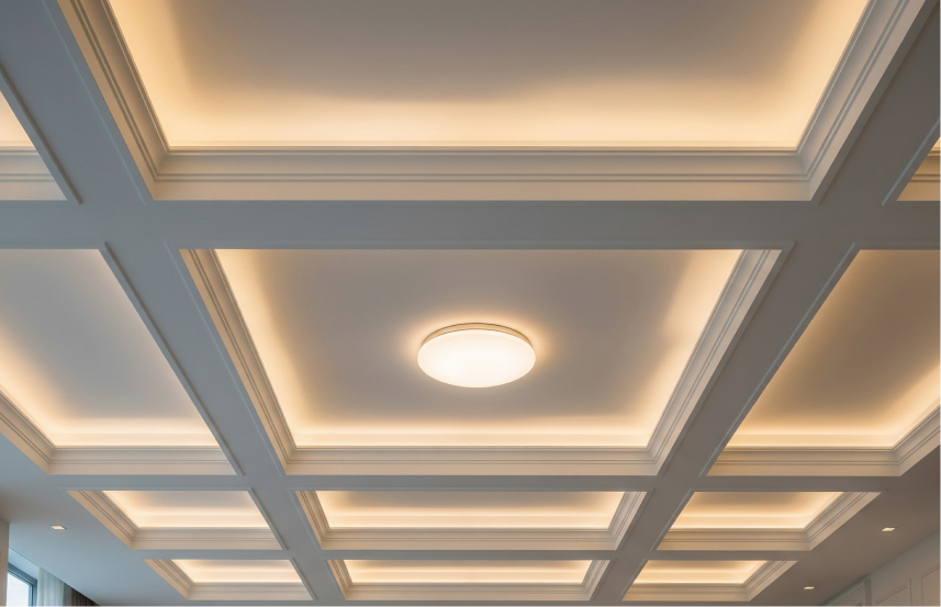 Plafon Gypsum Minimalis Mewah Kemegahan Klasik dengan Plafon Coffered (Kotak-Kotak)