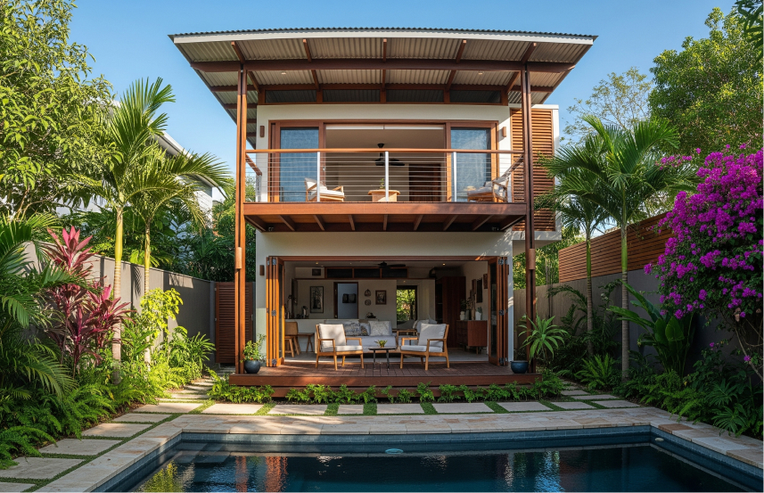 Rumah 2 Lantai Mungil Cantik Tropis Kontemporer