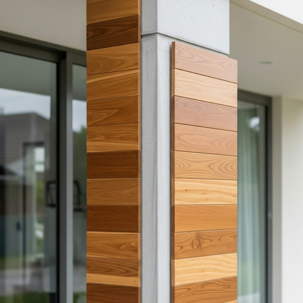 Tiang Beton Dilapis Papan Kayu (Wood Cladding)