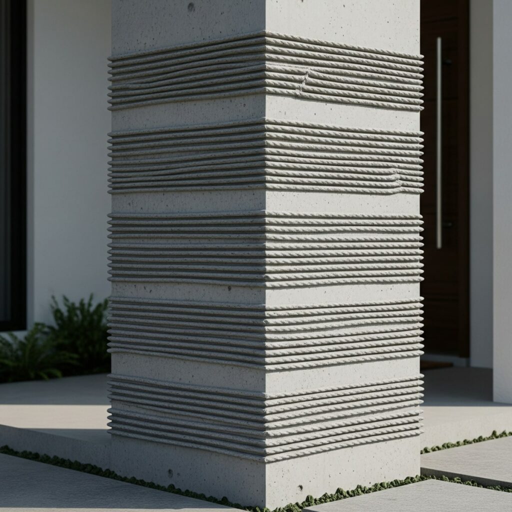 Desain Profil Tiang Teras Rumah Minimalis Tiang Kotak Beton dengan Relief Tali Air (Grooves)