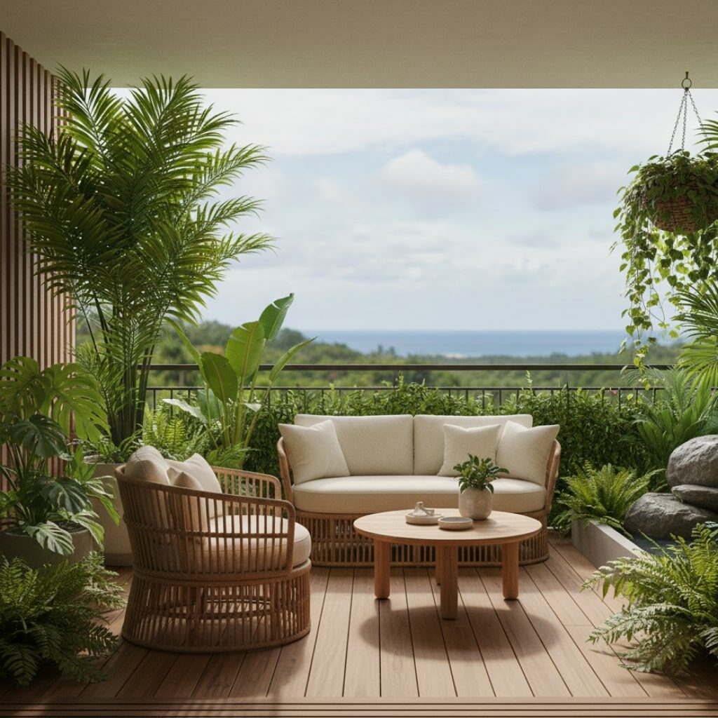 Balkon Nuansa Tropis yang Asri