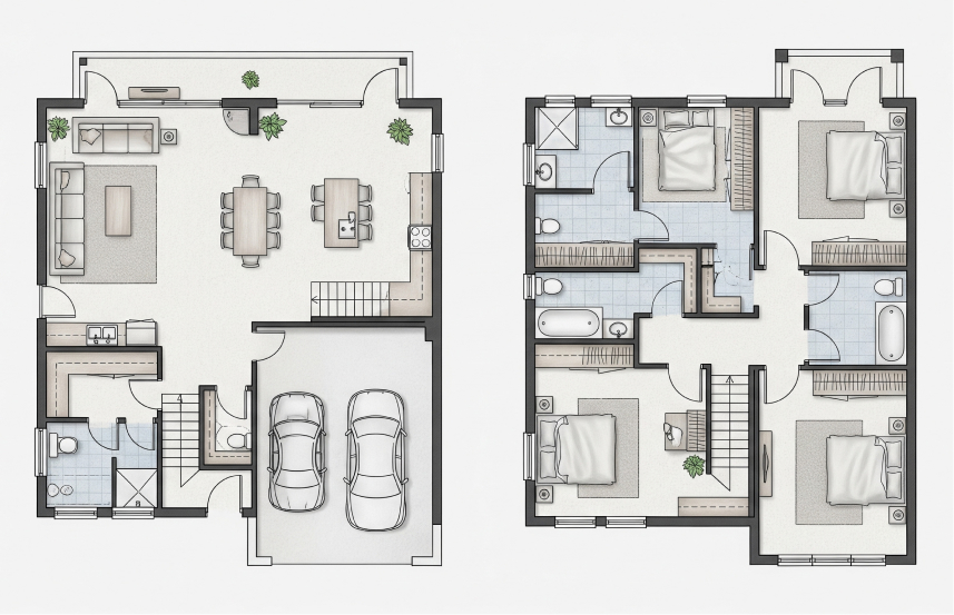 Denah Rumah 7x10 2 Lantai