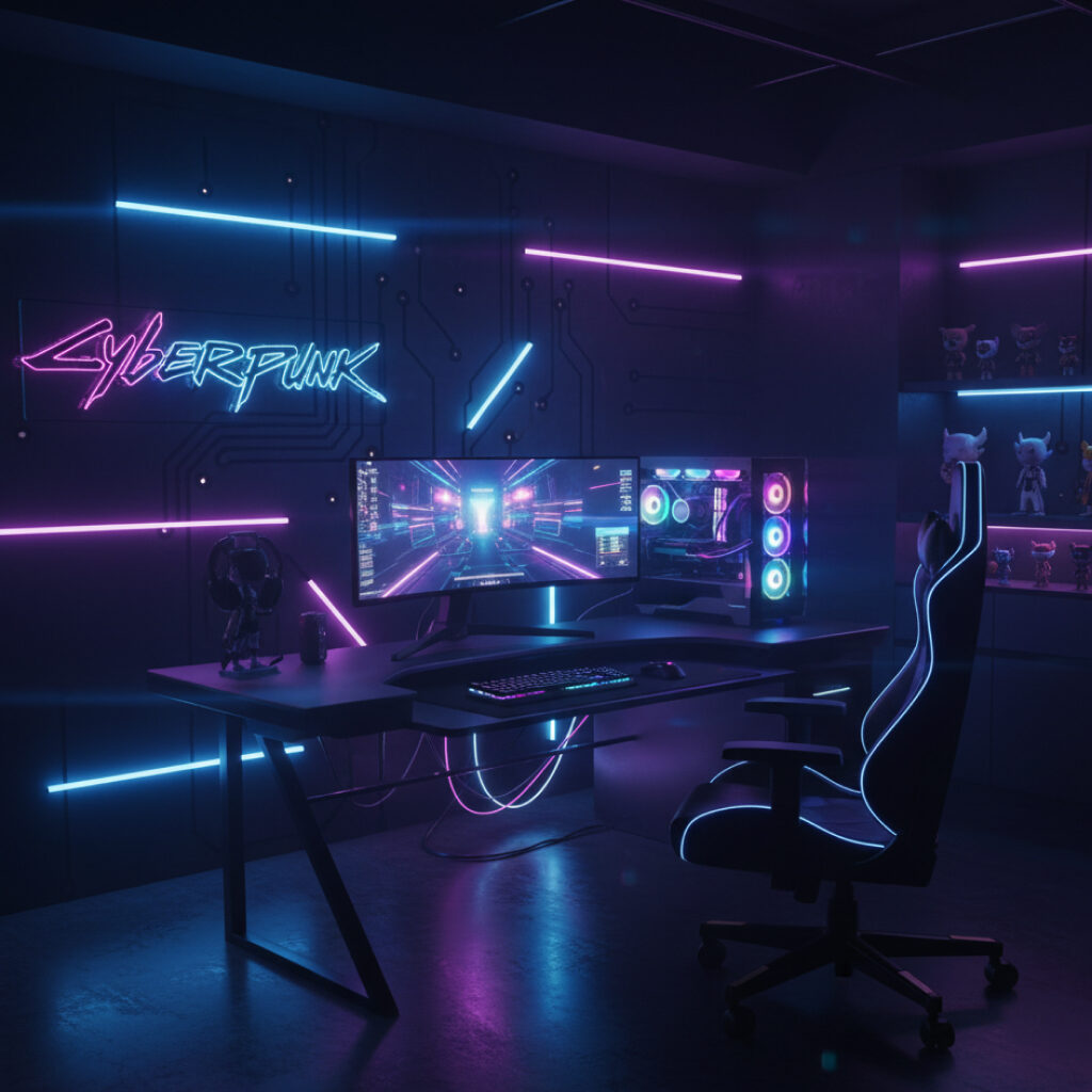 Desain Kamar Gaming Surga RGB Futuristik & Cyberpunk