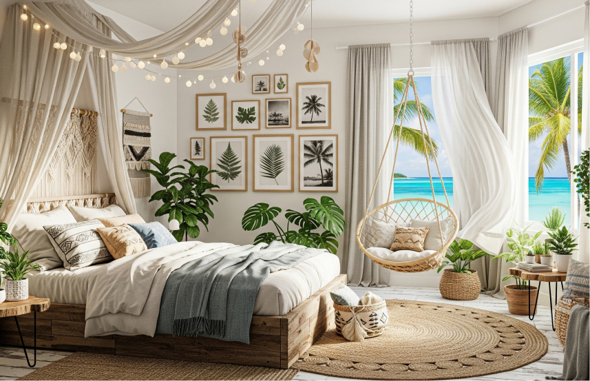 Kamar Tidur Anak Perempuan Aesthetic Surga Tropis yang Bebas (Gaya Beachy Boho & Alam)