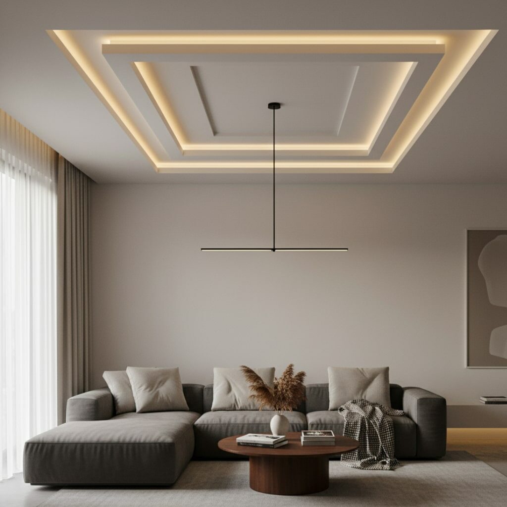 Plafon Dimensi Modern dengan Hidden Lighting