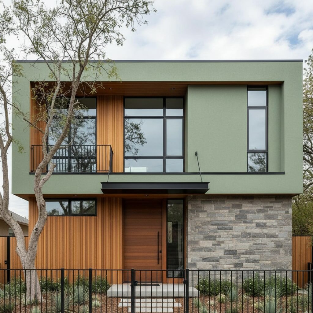 Cat rumah minimalis tampak depan warna cerah Sage Green