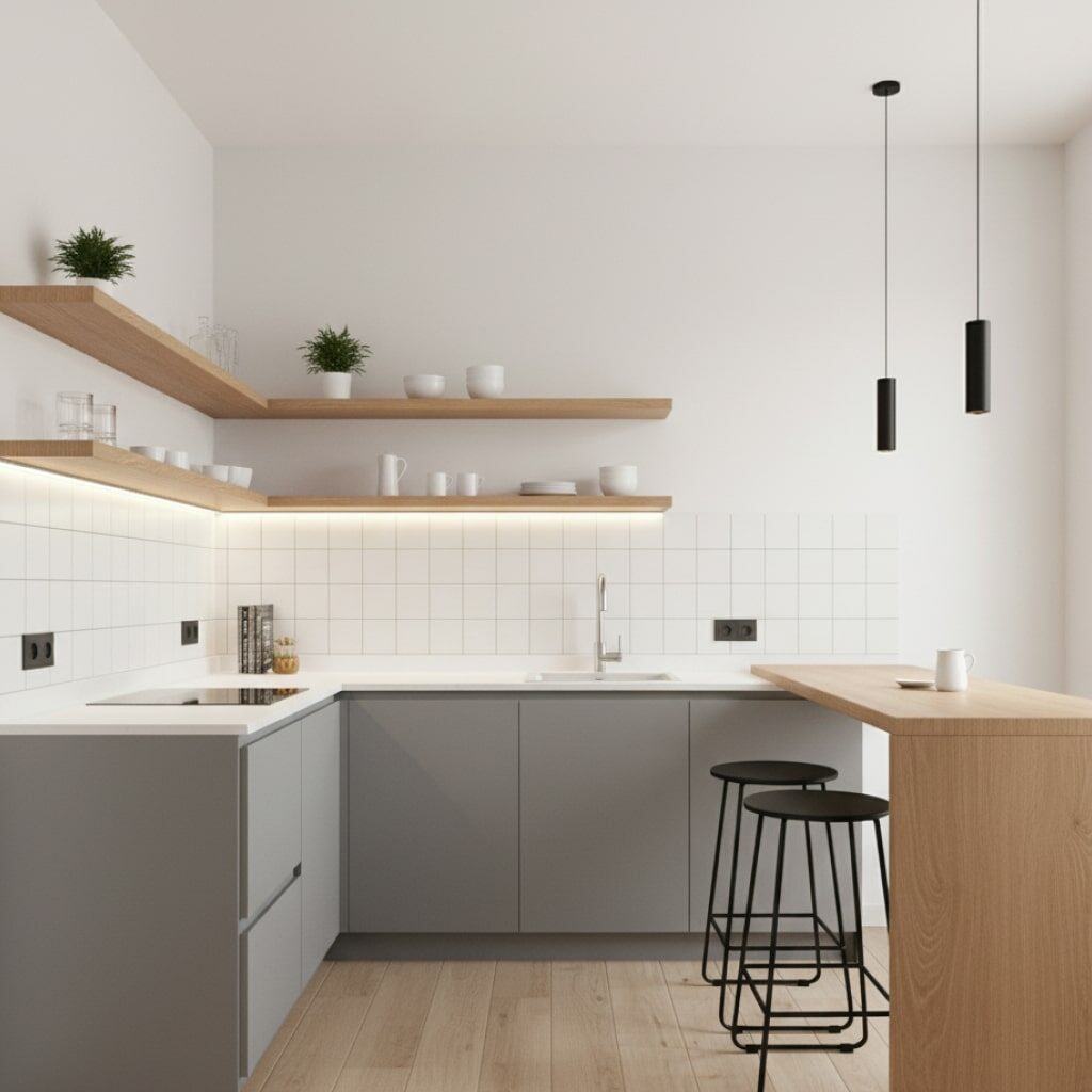 Desain Dapur Minimalis 2x2 Modern Fungsional dengan Mini Bar