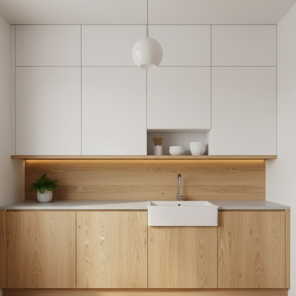 Desain Dapur Minimalis 2x2 Sentuhan Hangat Alami dengan Elemen Kayu