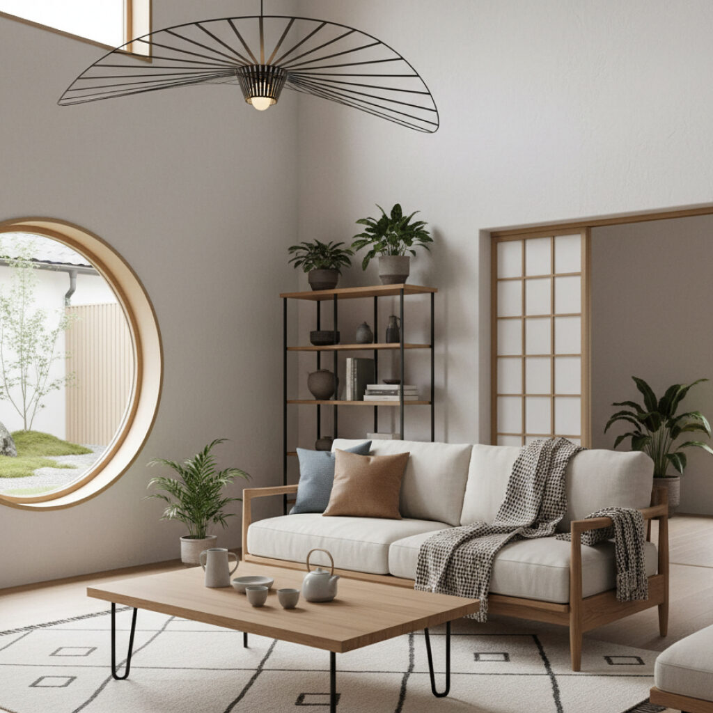 Desain Ruang Tamu Elegan Japandi (Japanese-Scandinavian)