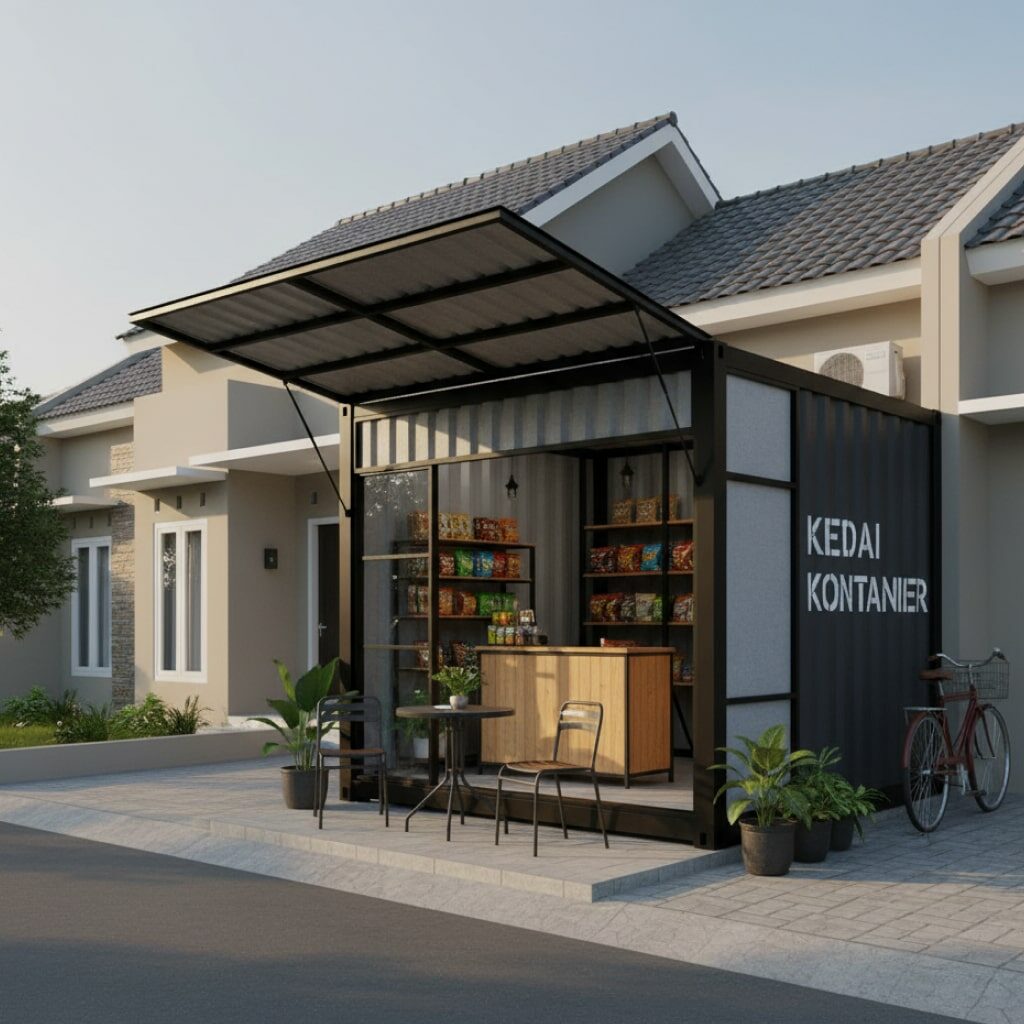 Desain Warung Kecil Depan Rumah Model Kontainer Praktis