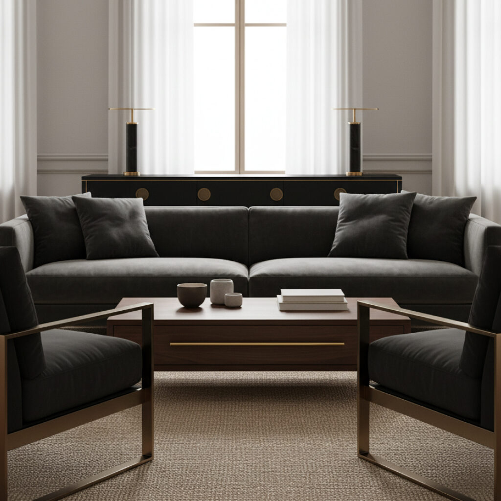 Furniture Besi Sentuhan Matte Black dan Metalik Hangat