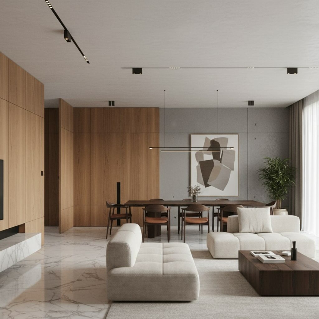 Hunian Interior Minimalis dengan Material Premium