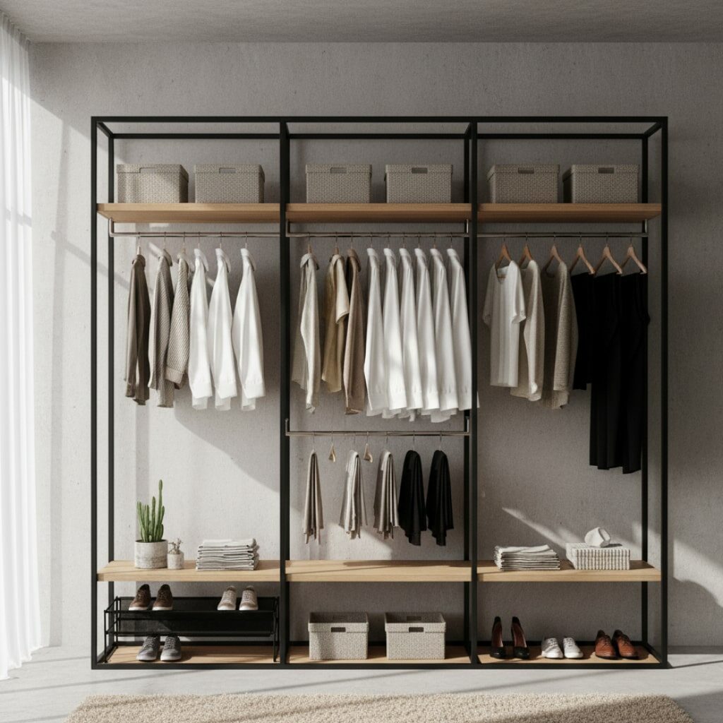 Lemari Pakaian 3 Pintu Konsep Terbuka Open Wardrobe