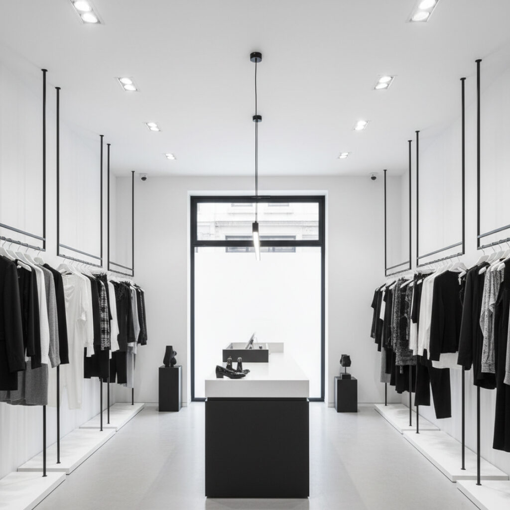 Meja Kasir Untuk Butik dan Toko Fashion Minimalisme Monokrom