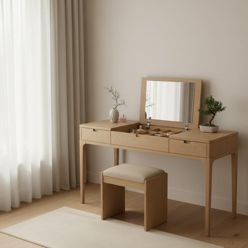 Meja Rias Minimalis Gaya Japandi (Japanese-Scandinavian)