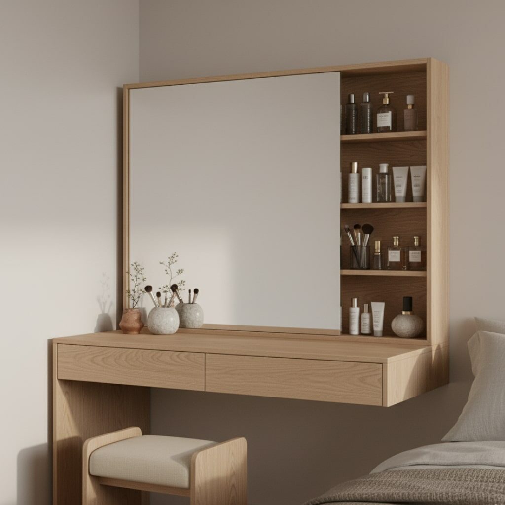 Meja Rias Minimalis dengan Cermin Geser (Sliding Mirror)