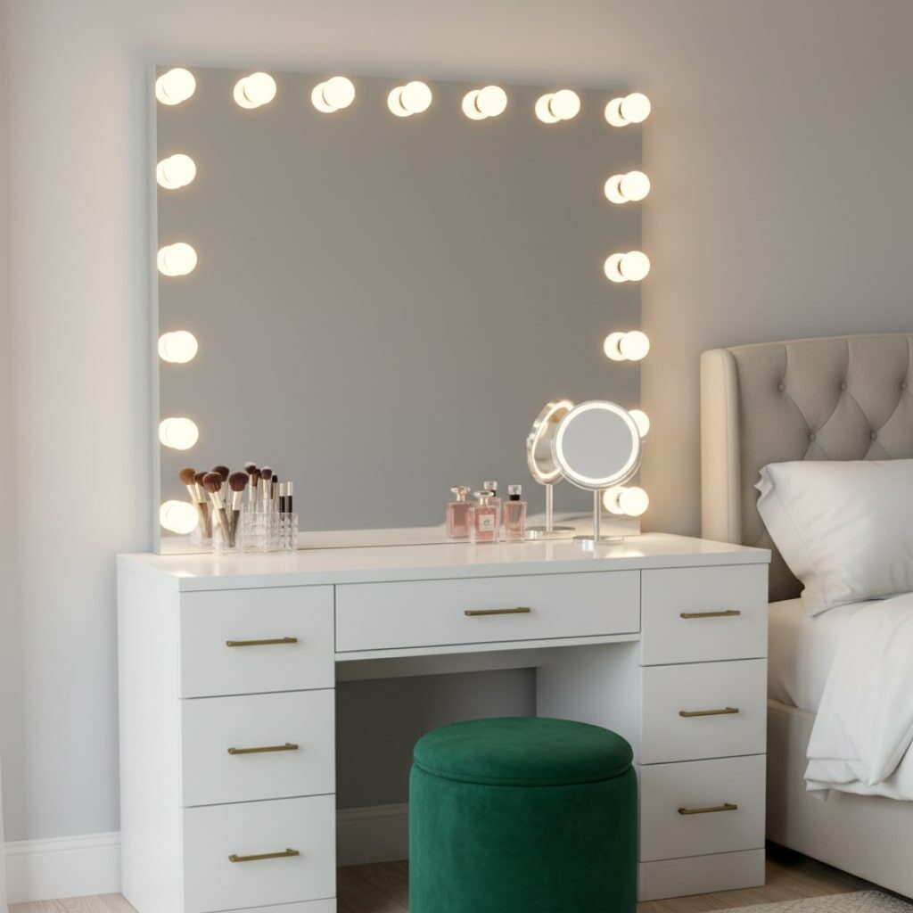 Meja dengan Lampu LED (Hollywood Style)