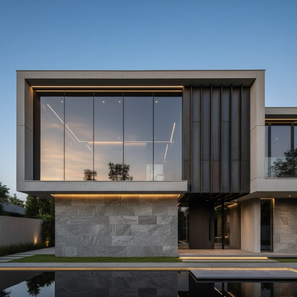 Rumah dengan Fasad Megah dan Berkarakter