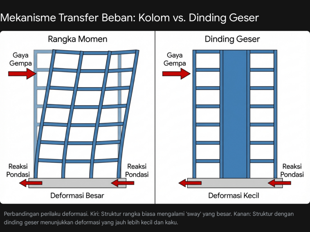 Mekanisme Transfer Beban Kolom vs Dinding Geser