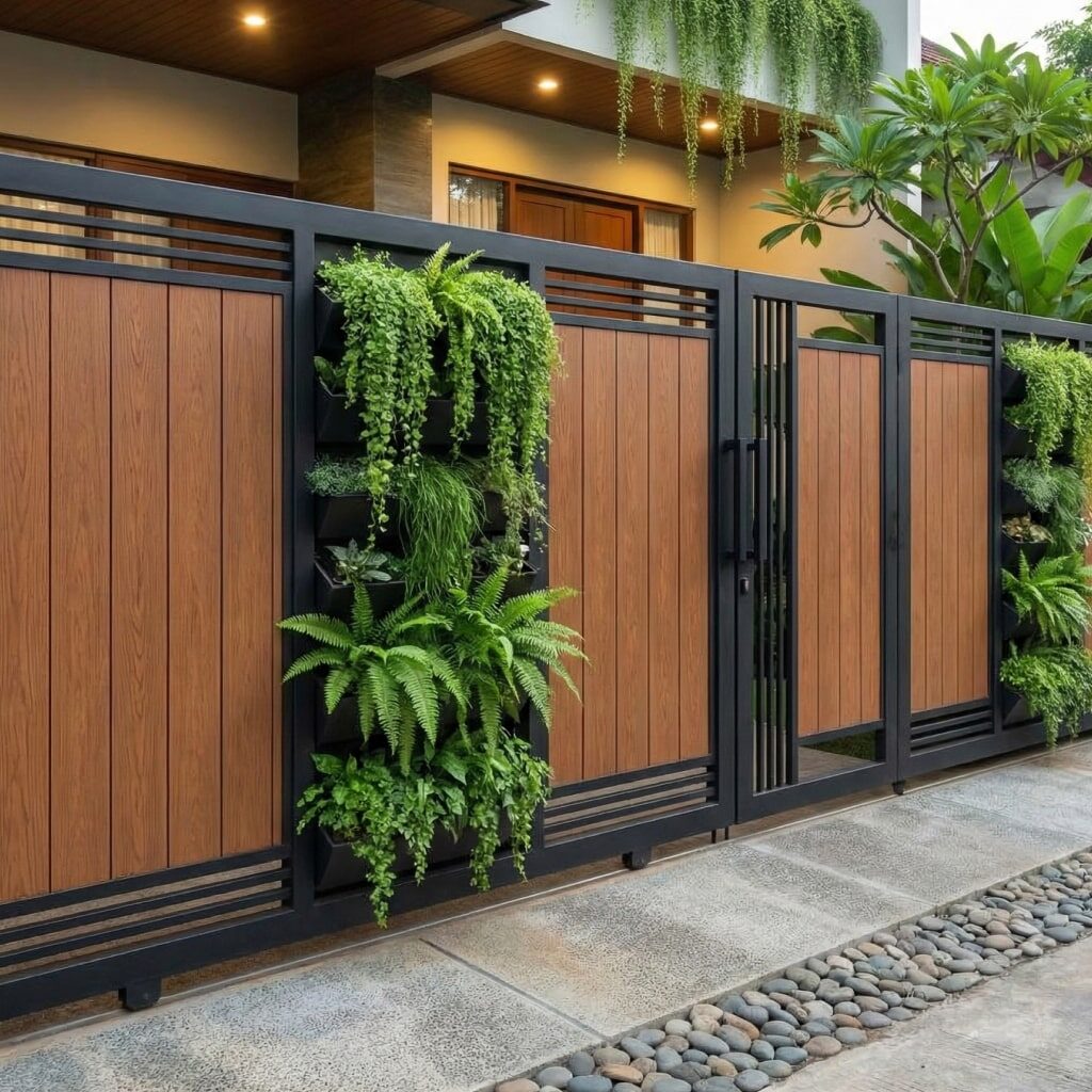 Pagar Rumah Sederhana Tapi Cantik Industrial Tropical dan Mixed Media