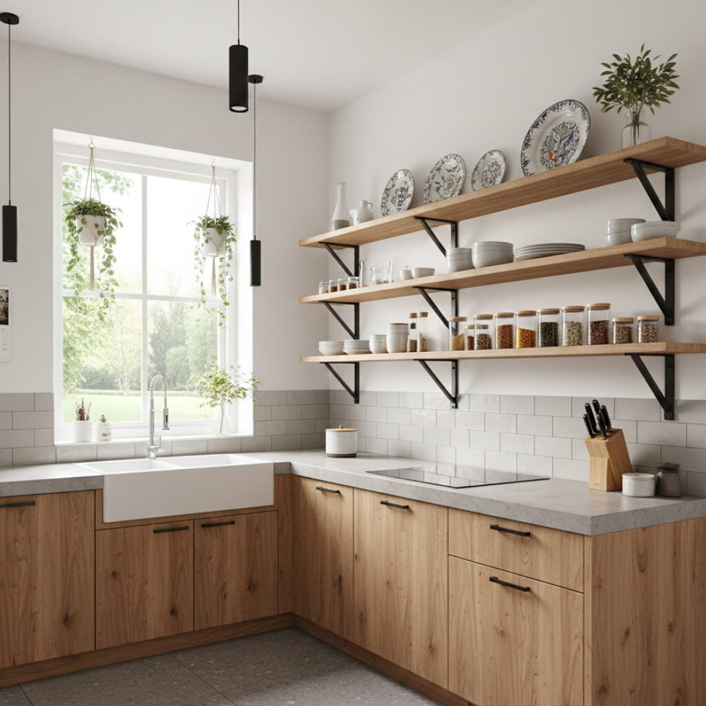 Dapur Estetik Open Shelving (Rak Dinding Siku)