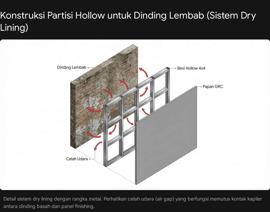 Konstruksi Partisi Hollow untuk Dinding Lembab