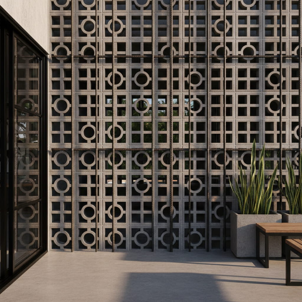 Pagar Roster Dinding Teras Kombinasi Roster dengan Besi