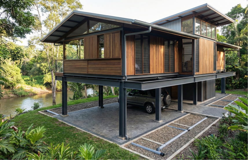 Rumah Modern Estetik Rumah Panggung Anti-Banjir