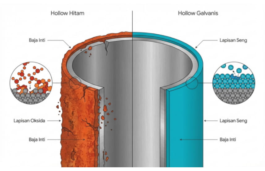 Struktur Lapisan Pelindung Hollow Hitam vs Galvanis