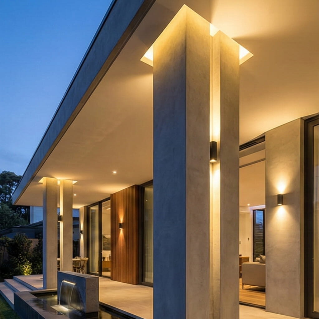 Tiang dengan Aksen Lampu Tersembunyi (Concealed Lighting)