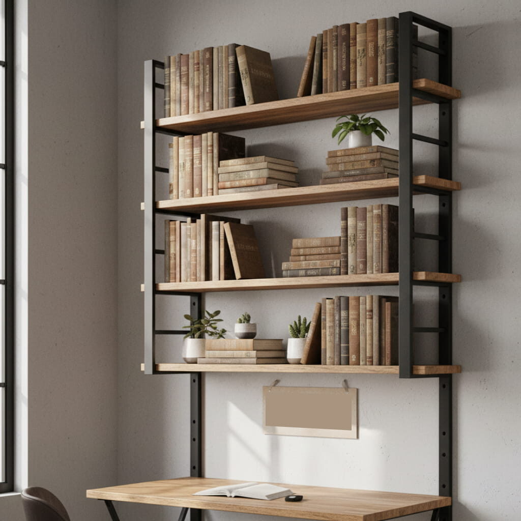 Furniture Industrial Sistem Rak Dinding Minimalis dan Tiered Shelving
