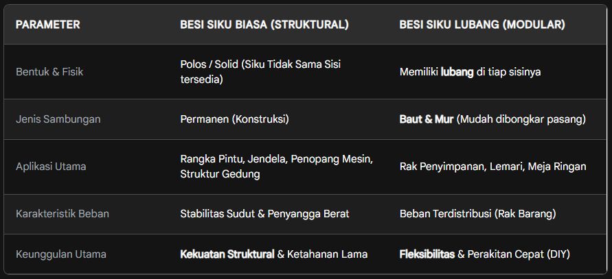 Perbandingan Besi Siku vs Besi Siku Lubang